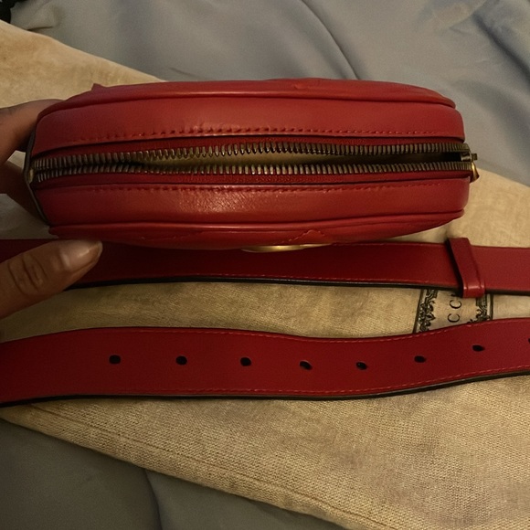 Gucci Belt Marmont 65 small Matelasse Red leather messenger bag - Picture 7 of 11